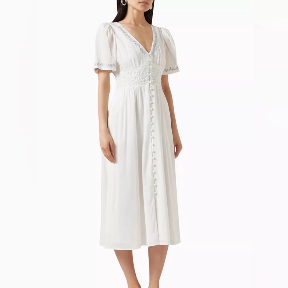 Reformation Kamryn Embroidered Smocked Waist Midi Dress Size 2 NWT - Picture 2 of 8